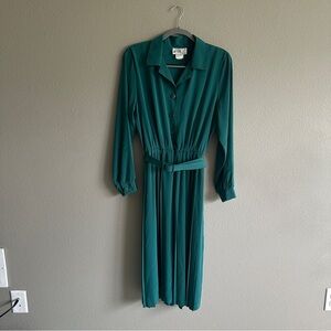 Vintage Willi Teal Button Down Belted Midi Dress 8